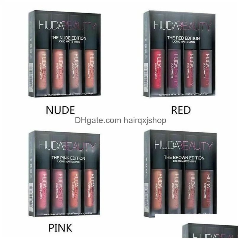 Lip Gloss Huda Set Four Colors Matte Waterproof Non-Stick Non-Fading Lipsticks Makeup Women Cosmetic Care Wholesale Drop Delivery Dhfu2000 free ship