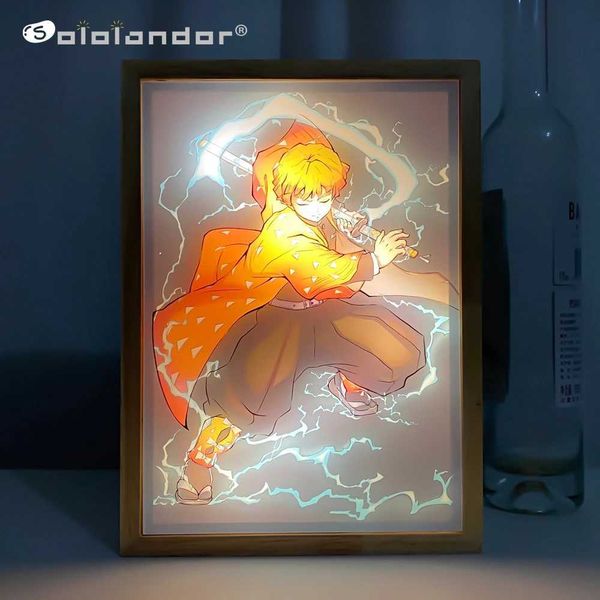 Lamps Shades Anime Led Photo Frame Lamp Demon Slayer Kimetsu No Yaiba Zenitsu Agatsuma for Bedroom Decor Birthday Gift Manga Zenitsu Light Y