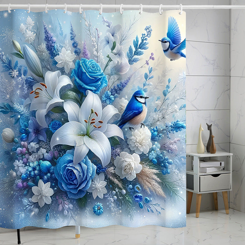 YL-37273 Waterproof Shower Curtain 3D Printed Tropical Jungle Plant Leaves and Flowers Season Polyester Shower Curtain with Hook