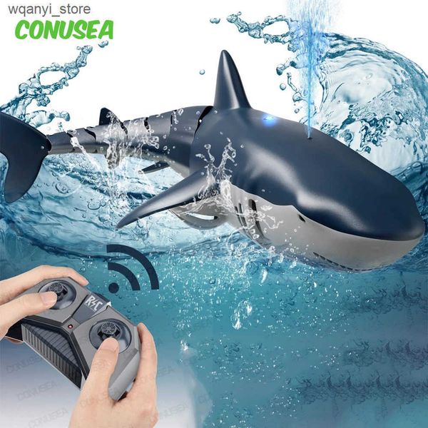 Electronics Robots Smart Rc Shark whale spray water toy remote control boat submarine robot mermaid electric toy children L240910