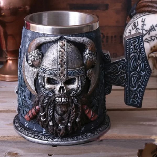 Viking Resin Stainless Steel Beer Cup Pirate Stan Creative Tank Skull Coffee Cup Tea Cup Tumbler Bar Decoration Direct 240805