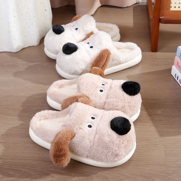 Couple Plus Cotton Dog Slippers are suitable for indoor warm mens warm N Slippers winter simple fluffy shoes Y241126