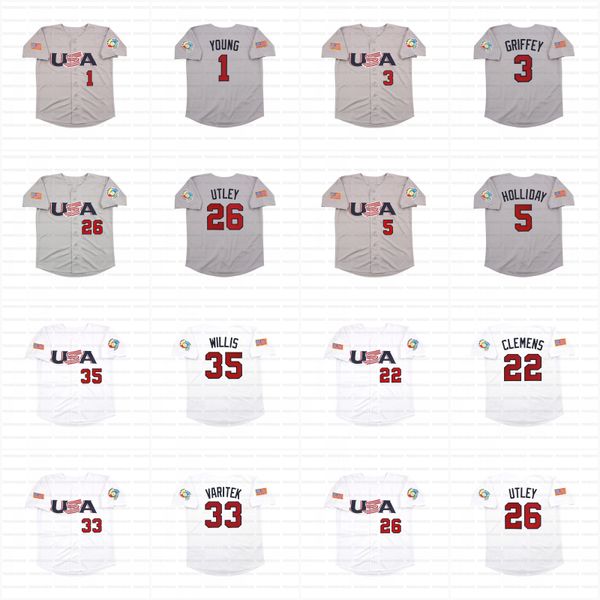 1 Michael Young USA 2006 World Series Baseball Jerseys Derek Jeter Ken Griffey Jr Matt Holliday Chipper Jones Alex Rodriguez Roger Clemens C