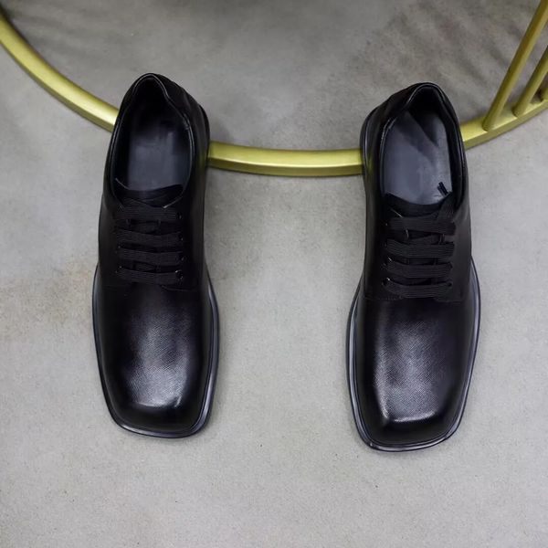 2025 Luxury men casual oxford calfskin leather dress loafers P brushed flats evening party dress wedding black flat loafer