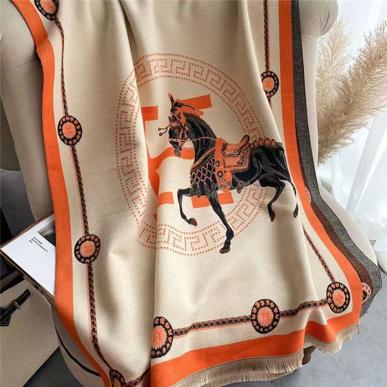 h top brand scarves winter cashmere scarf women designer warm pashmina blanket hermes h horse female shawl wraps 10a size180x65