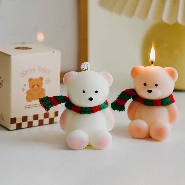 1PC Handmade Bear Scented Candles Home Decoration Ornaments Soy Wax Aromatherapy Candle Creative Wedding Gifts Interior CandleXJ241207