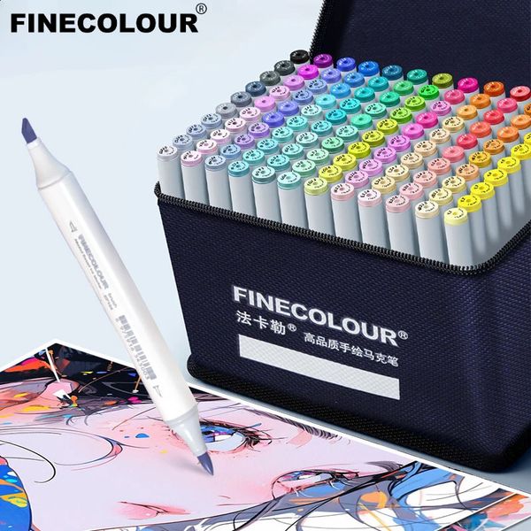 FINECOLOUR EF101 alcoholic Marker Pen Dual Tips Alcohol Art Markers Set Coloring Manga Sketching Drawing Pen School Supplies 250110