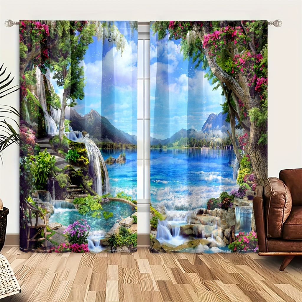 TEMU Beautiful Forest Scenery Curtain - Living Room, Bedroom, Kitchen, And Bathroom Decor -high Quality Included