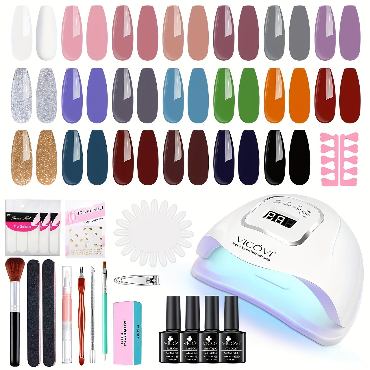 TEMU 64pcs Gel Nail Polish Kit With Uv Light - 60 Vibrant Colors, Includes Base, Matte & Glossy Top Coats, , Scent-free - Complete Manicure Set For