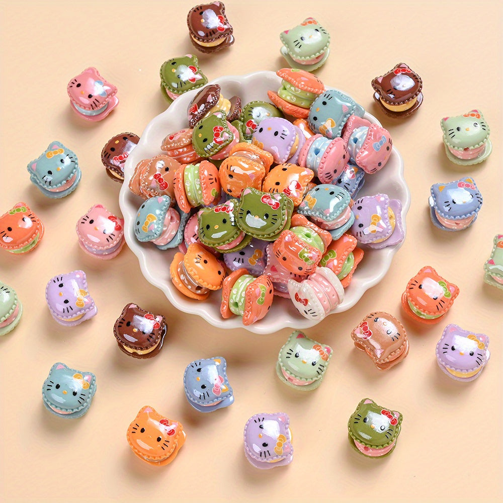 TEMU 20pcs For Hello Kitty Resin Beads, Hamburger Shaped Beads, Cute Accessory Making Materials, Suitable For Diy Bracelets, Necklaces, And Pen