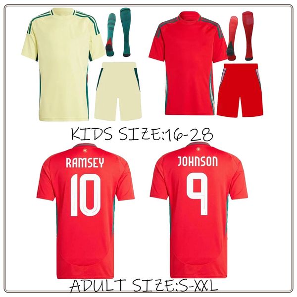 2024 Euro Cup Kids Wales JOHNSON soccer jersey National Team Men Home Away Football Shirts Kit Full Set Uniform BROOKS WILLIAMS DAVIES BROOK