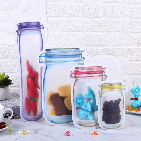 500Pcs Portable Mason Jar Bags Reusable Seal Food Saver Storage Bags Organizer Nuts Candy Cookies Snack Sandwich