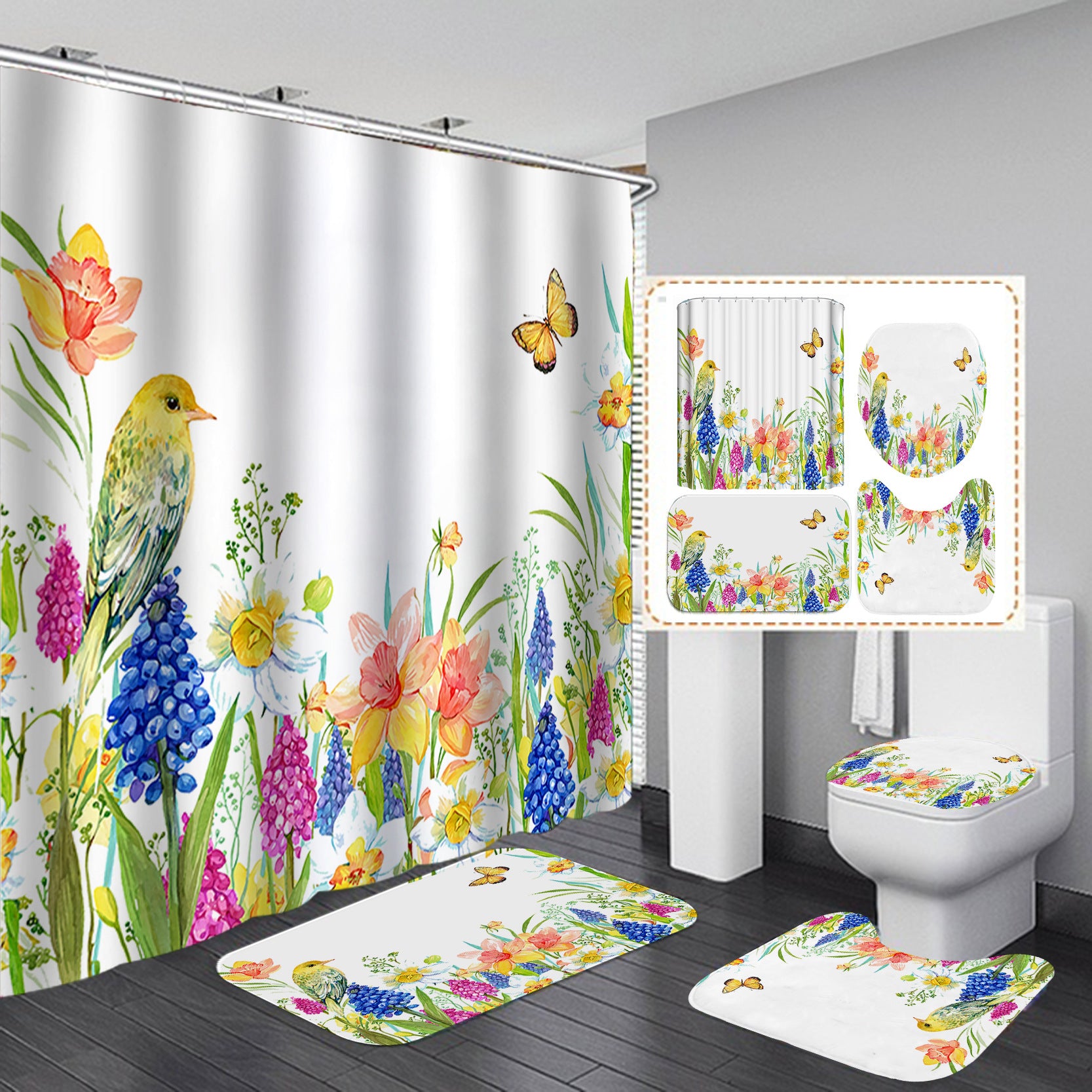 YL-37459 bathroom toilet punch-free curtain waterproof anti-light roller blinds toilet toilet block curtain toilet three-piece set