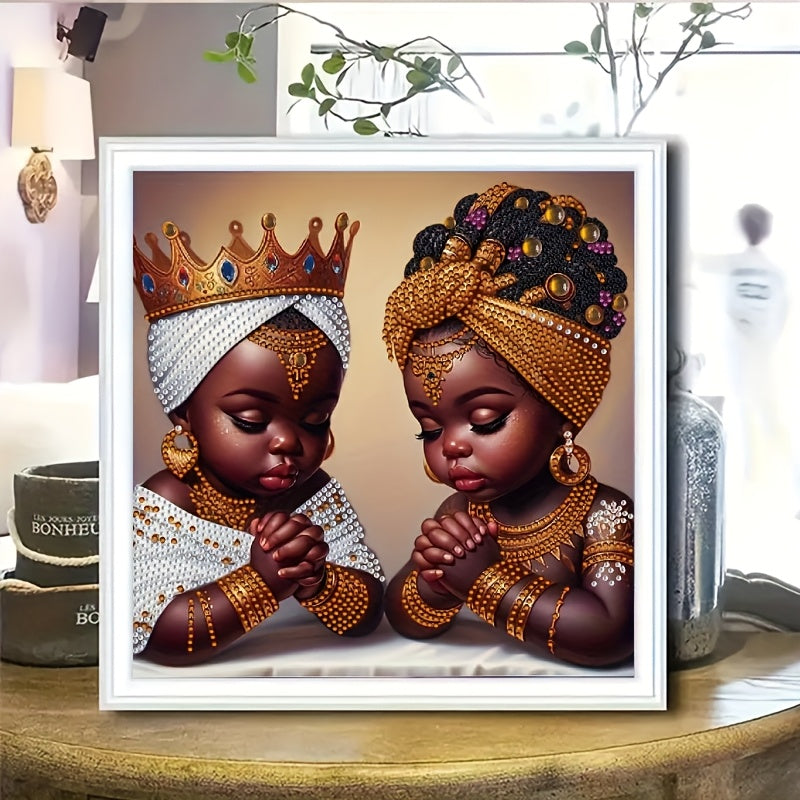 TEMU Diy 5d Diamond Painting Set - African Little Girl Design With Special Shaped Crystals, Partial Drill Canvas Art Home Wall Decoration, Unframed