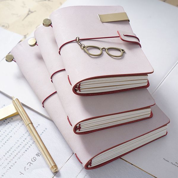 Notepads White Fog Wax Leather TN Hand Book Leather Notepad Handmade Cowhide Notebook Loose-leaf Pink Girl Hand Book Notebook 230309