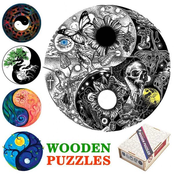 Unique Yin Yang Taichi 3D Wooden Puzzle Adult Jigsaw Puzzle Gift Wrapping Box Puzzle Children Wooden Christmas Toy GiftsM240817
