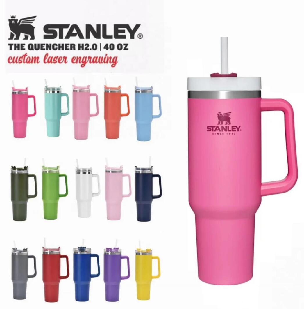 With LOGO Stanley Wholesale 40oz Stainless Steel Tumbler with Logo Handle Lid Straw Big Capacity Beer Mug Water Bottle Outdoor Camping Cup Wholesale