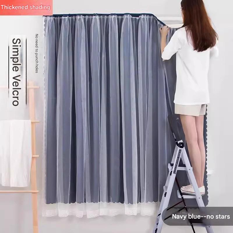 T0483 Internet celebrity punch-free Velcro curtains rental house self-adhesive blackout cloth factory dormitory bedroom bay window gauze curtain