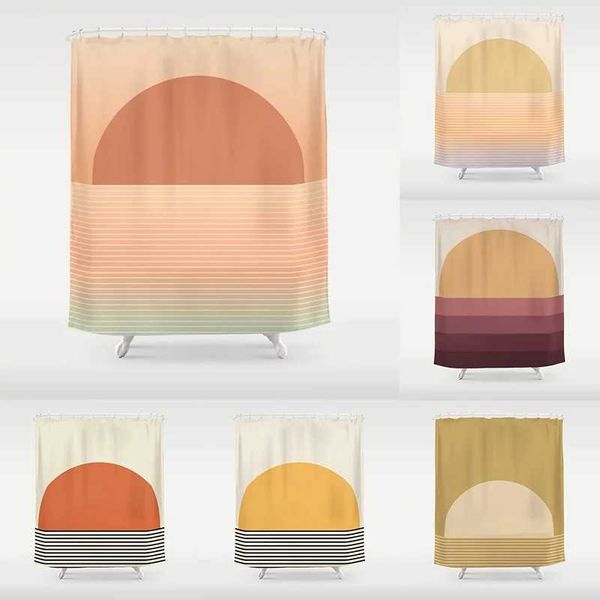 Minimalism Retro Sunrise Sunset Pattern Shower Curtain Home Decoration Creative Personality Shower Curtain with Hook M240824