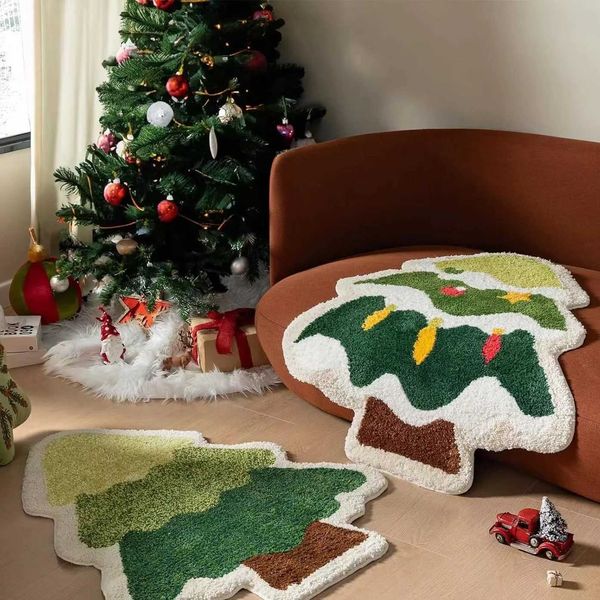 VIKAMA Nordic Christmas Tree Cashmere Floor Mat Toilet Bathroom Absorbent Non-Slip Foot Mat Home Decor Soft Bedroom CarpetXJ241101