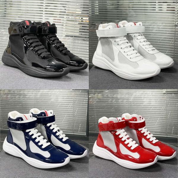 2025-- Designers de tênis de couro Mens Patente de couro Malha de malha de nylon Runner Treinners Women High Top Casual Shoes Woman Outdoor