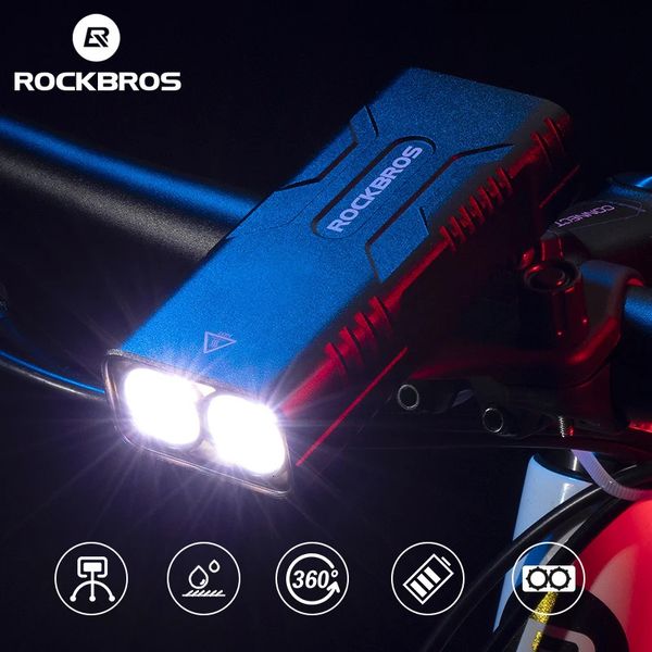 ROCKBROS 2T6 LED Bicycle Light 10W 10000 mAh Bike Front Lamp Flashlight Cycling Equipment MTB Headlight Super Bright Flashlight 241202