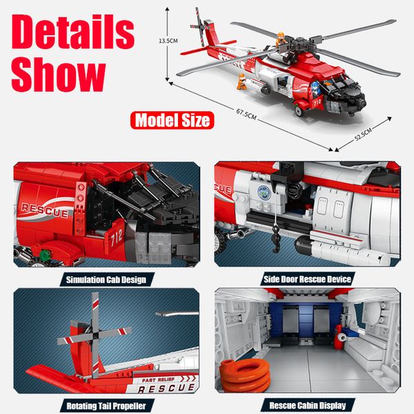 Series New Military Helicopter Model Building Blocks CH-47 Chinook HH-60J Jayhawk DIY Model Bricks Toys For Boys Adults Gift