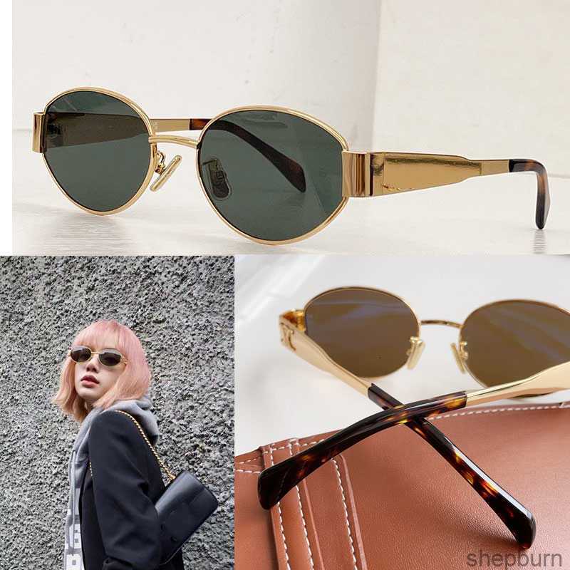 Women Arc De Triomphe Oval Frame Sunglasses Cl40235 Womens Gold Wire Mirror Frame Green Lens Metal Mirror Leg Triplet Signature on Temple with gift