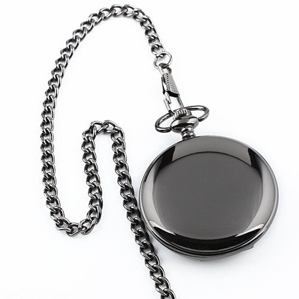 TEMU 1pc Classic Vintage Reversible Glossy Quartz Pocket Watch With Necklace, Black