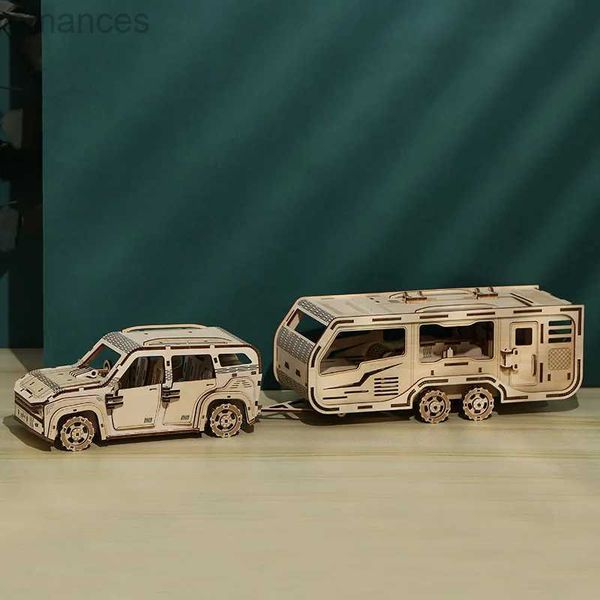 3D Puzzles 3D Wooden Puzzle Caravan Model Kit Handmade DIY Assembly Educational Toy Jigsaw Model Building Kits for Kids Adults 240314