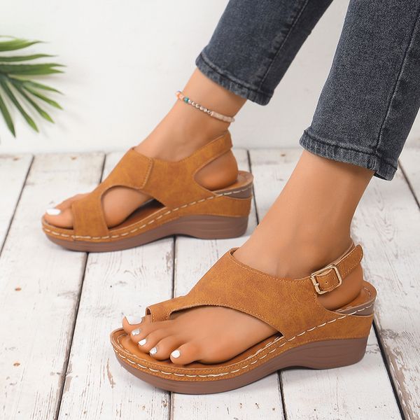 Plus Summer Size Wedge High Heels Women 2024 Clip Toe Platfrom Sandals Woman Buckle Strap Non Slip Beach Sandles Mujer d195
