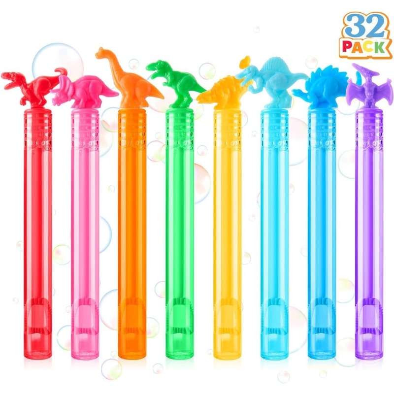 TEMU Joyin 32 Pack Bubbles Party Favors, 8 Colors Dinosaur Mini Bubble Wands, Stuffers, Treasure Box, Classroom Prizes