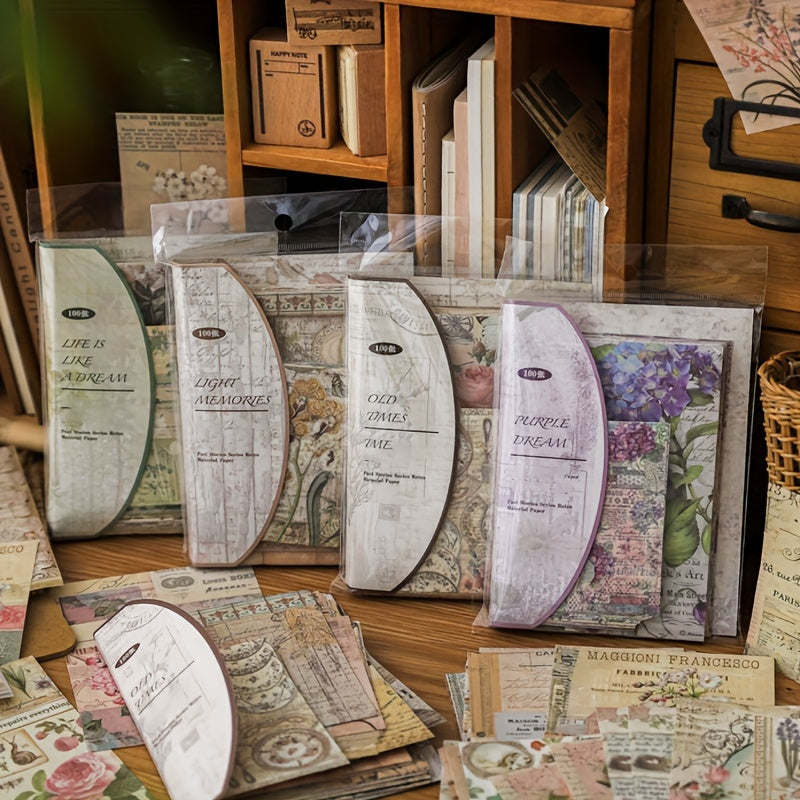 TEMU 2 Set 200pcs Vintage Floral Paper Journal Scrapbooking Kit - Botanical Specimen Paper Collection For Diy Crafts, Album Decorating, Gift Wrapping