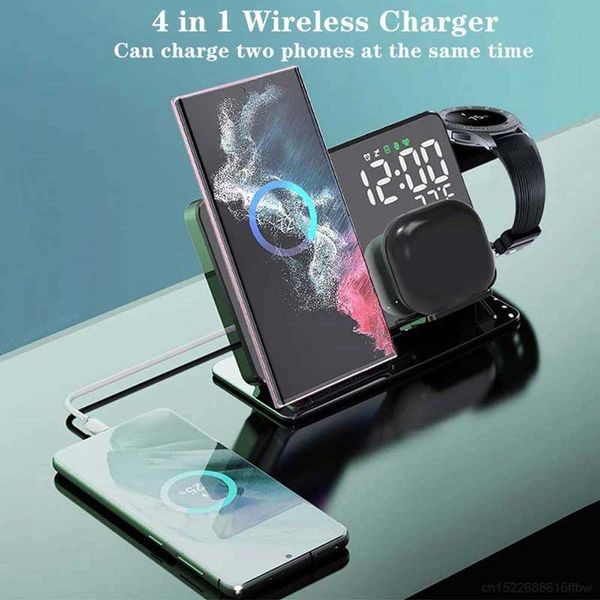 4 in 1 Wireless Charger For Samsung Galaxy Watch 6 5 Pro Fast Charging Station For Galaxy S24 S23 S22 Alarm Clock Chargers StandM240731
