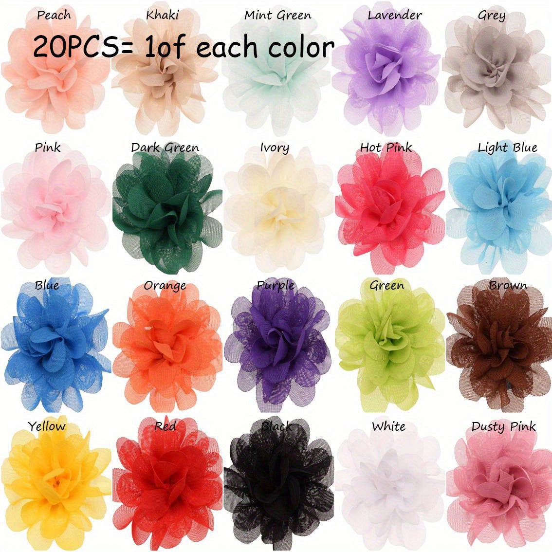 TEMU 20pcs 2" Chiffon Flower Hair Accessories - Assorted Colors, Lightweight & Versatile For Headbands, Sandals, Weddings,