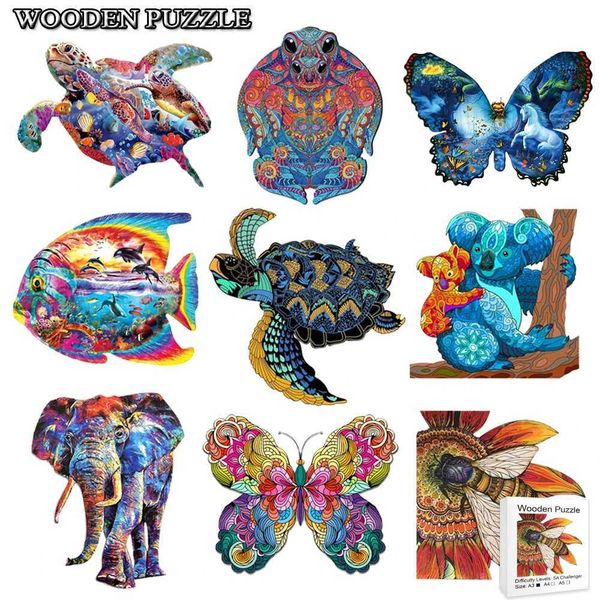 Popular Wooden Puzzles Exquisite Animal Montessori Toy for Adults Kids Irregular Shape Board Set Toy Peacock DIY Drawing CL240817