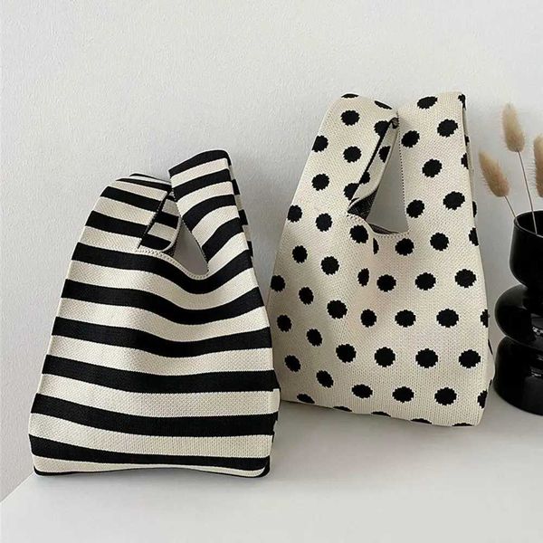 New Wave Point Handmade Knitted Handbag Wenjie Wrist Bag Casual Handbag Reusable Shopping Bag for Girls Y241106