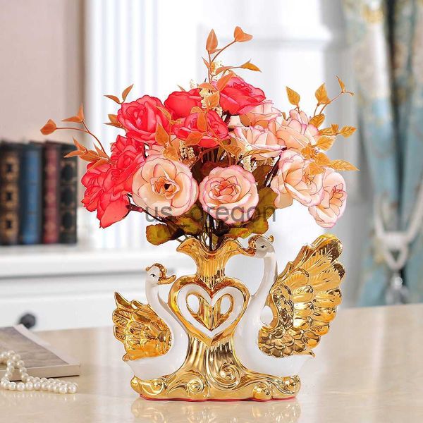 Vases 2020 Swan Vases Home Decoration Accessories Handicraft Wedding Living Room Wine Cabinet Desktop Creativity Flower Ceramic Vase x0630