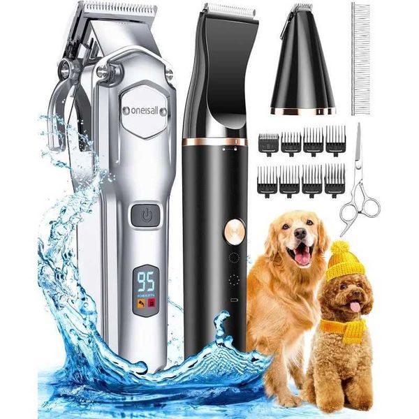 Oneisall Dog Beauty Kit for heavy-duty thick hair and outerwear-low-noise charging cordless pet shaver with stainless steel blades and W2408