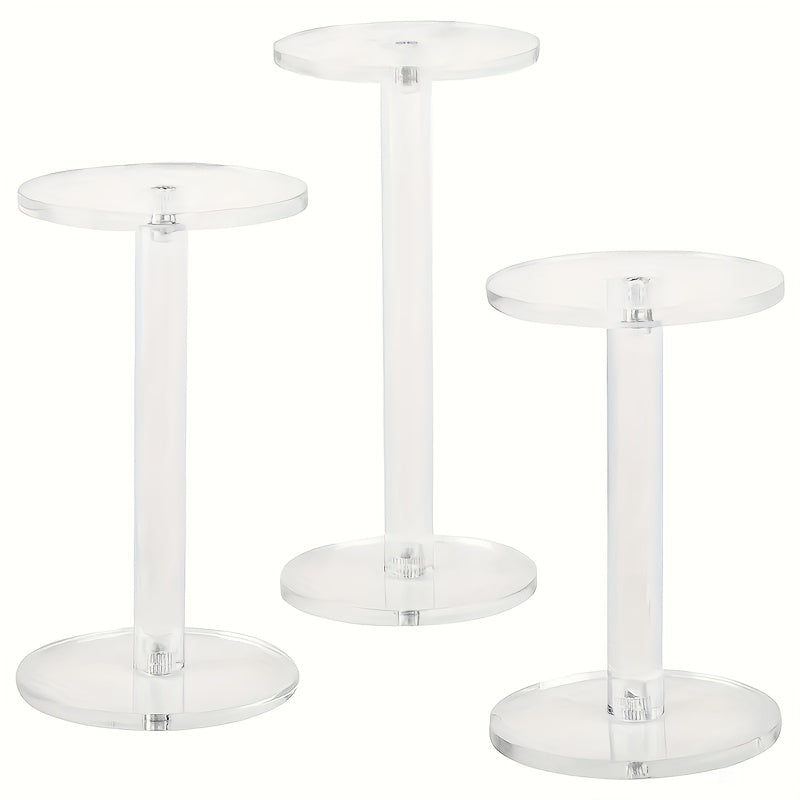 TEMU 3pcs Acrylic Display Stand Set, Round Transparent Desktop Organizer, Organizer For Cosmetics And Jewelry, Suitable For Home And Store Use