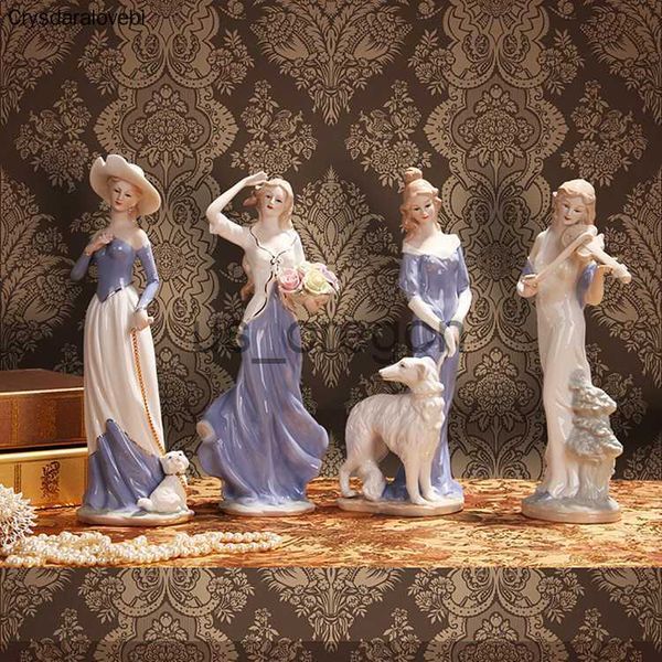Decorative Objects Figurines European Ceramic Beauty Figurine Home Desktop Furnishing Crafts Decoration Western Lady Girls Porcelain Handicr