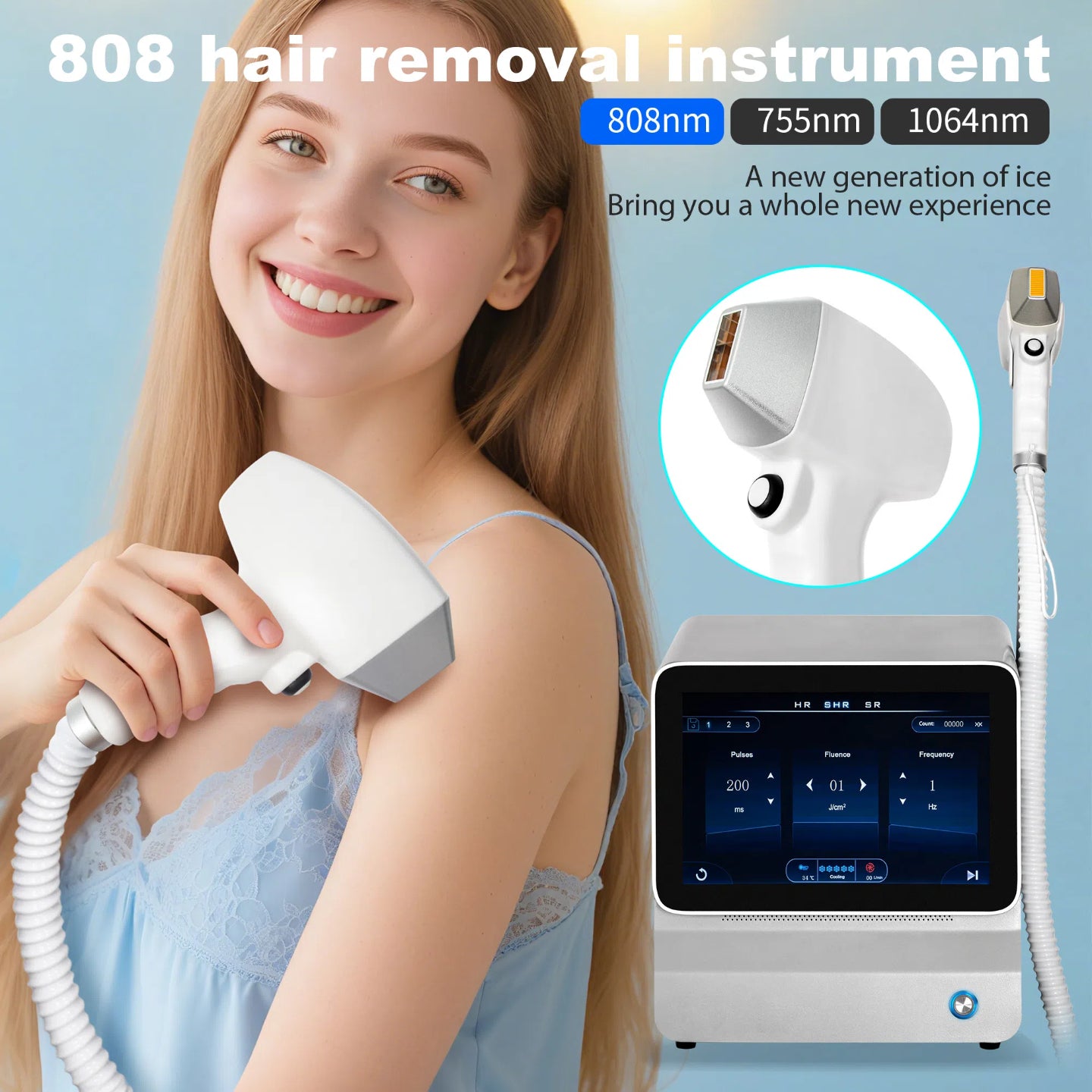 Professional 10 Bar 808nm Diode Laser Ice Titanium 3500W Laser Hair Removal Machine Portable Alexandrite Device 3Wave Depilador