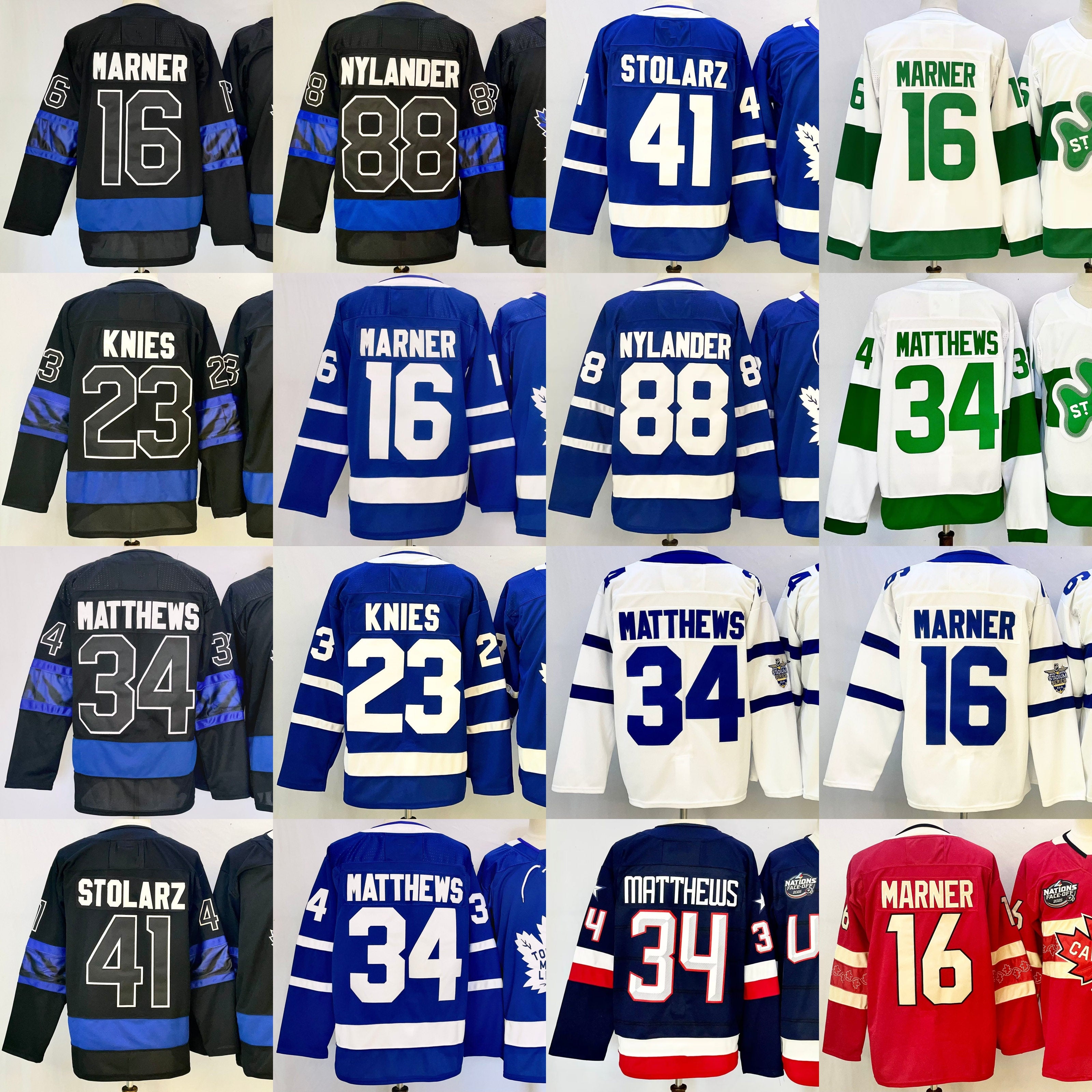 #34 Austonn matthewss Hockey Jersey #88 William Nylander Mitchell Marner Maple Leafs Jersey 23 Knies 41 Anthony Stolarz Black Blue