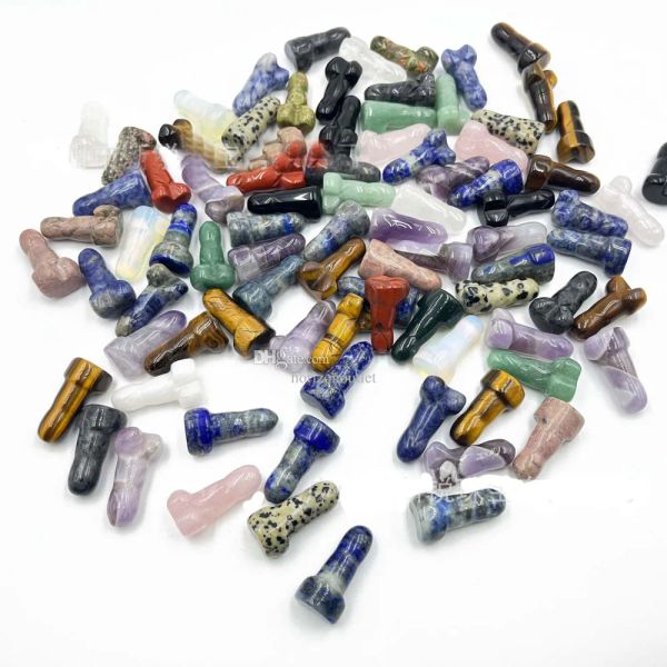 28mm Random Color Pendants Mini Penis Plant Statue Natural Stone Carving Aquarium Home Decoration Crystal Polishing Gem New Styles