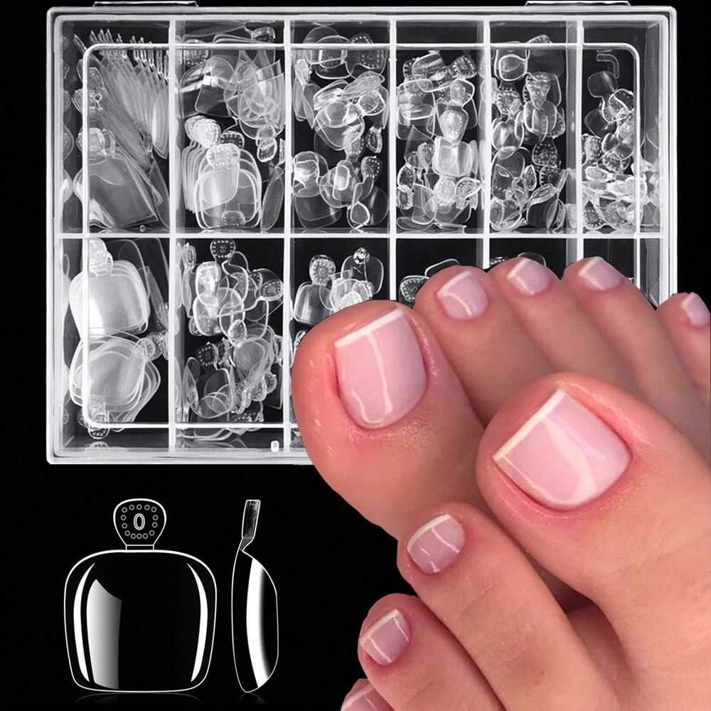 TEMU 240pcs Cover Acrylic Toe Nail Tips - Press-on Fake Toenail Art Extensions, Durable , 12 Sizes, Glossy Finish, Square Shape, Short Length, Solid