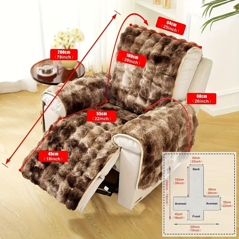 TEMU Boho Style Polyester Armchair Sofa Cover - Pet Friendly, Machine Washable Throw Design With Gradient Bubble Rabbit Fur Plush - Bohemian Chic