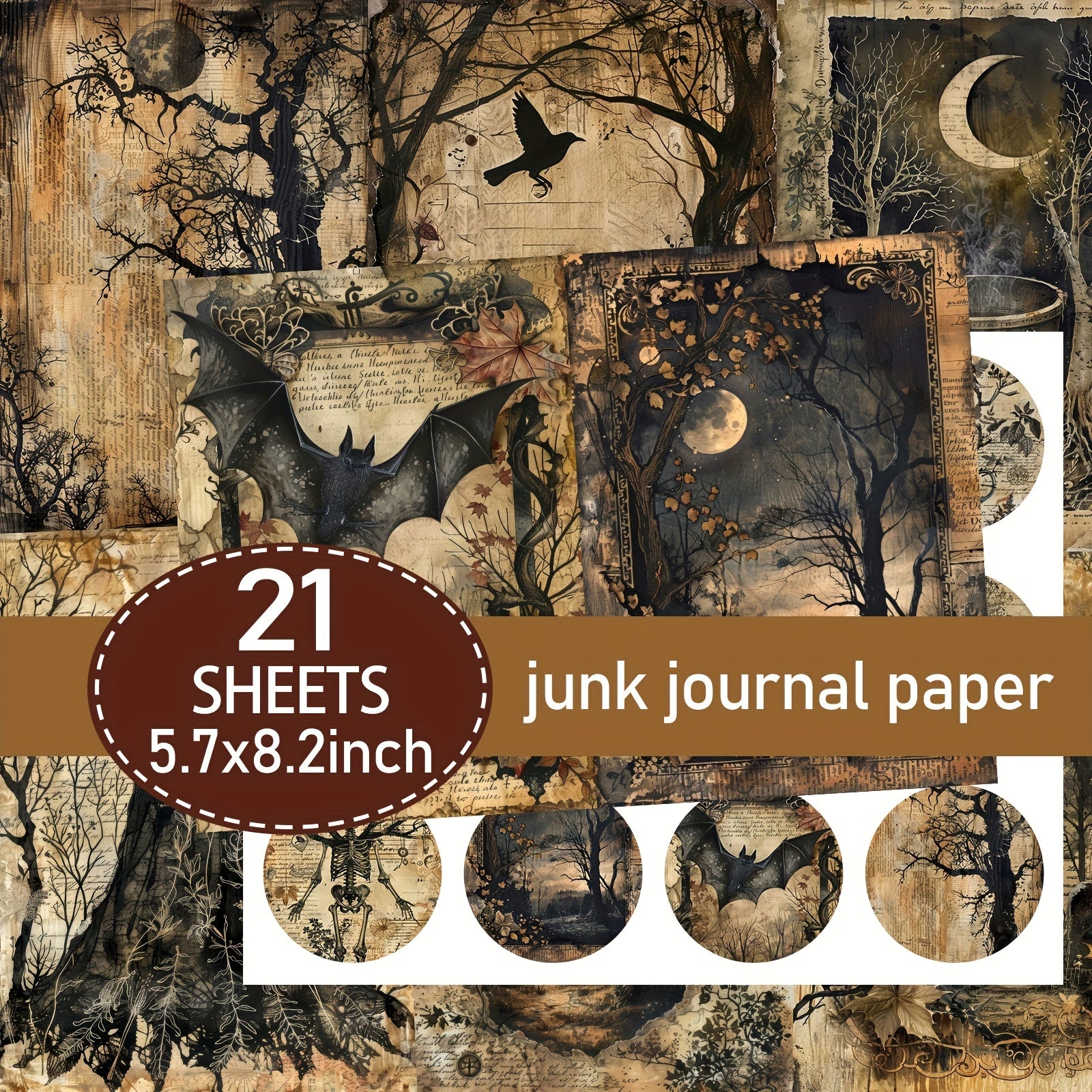 TEMU 21 Sheets (paper+sticker) A5 Vintage-inspired Forest Wizard Scrapbooking Paper Set, Handcrafted Junk Journal And Decorative Craft , Craft