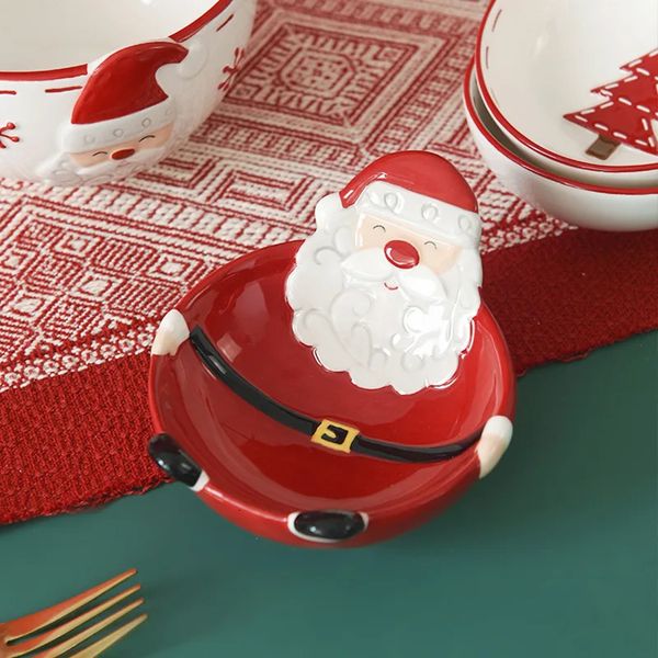 Nordic Santa Claus Ceramic Bowl Creative Relief Breakfast Oat Salad Bowl Noodles Soup Bowl Christmas Theme Desktop Software 241024
