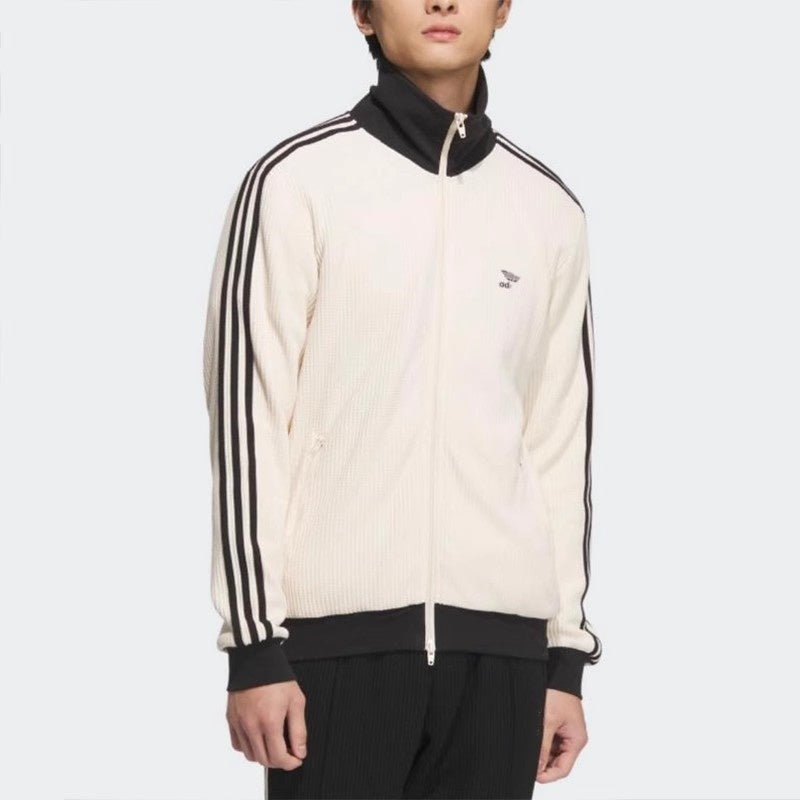 2025 Autumn Classic Retro Striped Stand Collar Jacket Windbreaker Men&#039;s and Women&#039;s Knitted Ribbed Waffle Coat