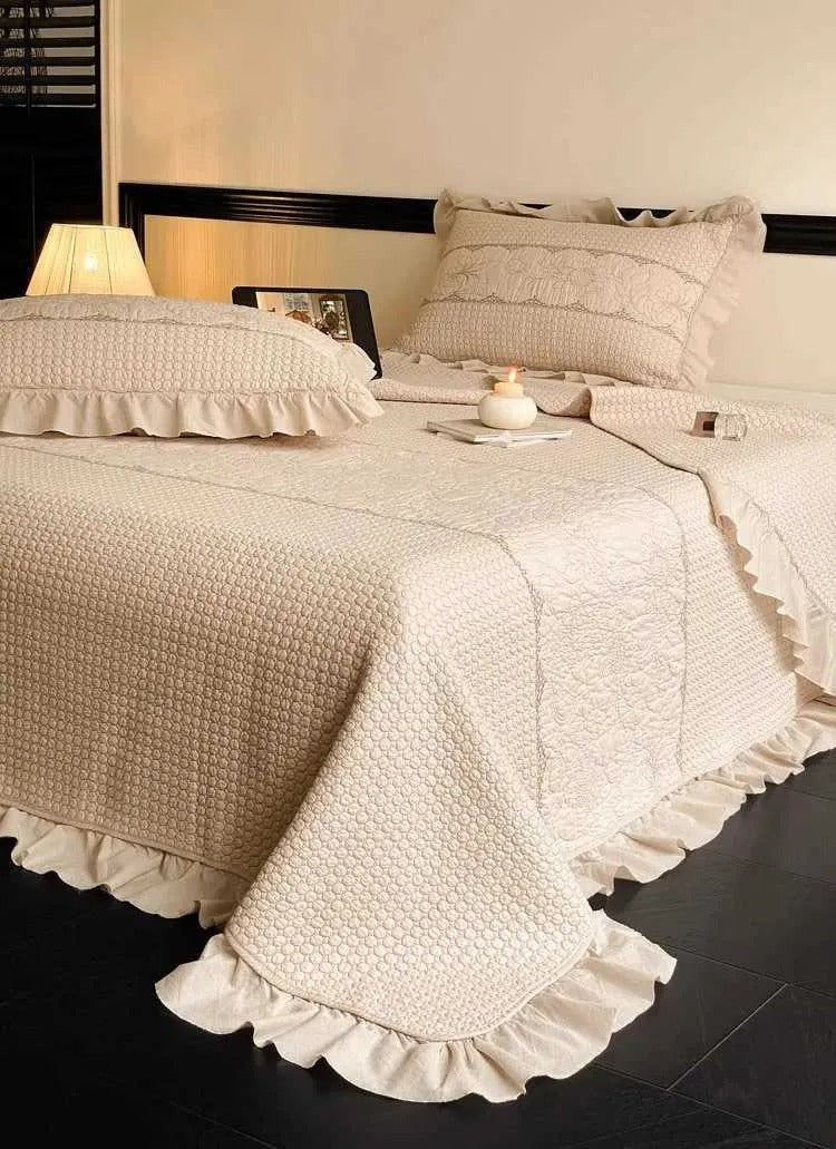 Solid Embroidered Bedspread Quilt Set 3pcs Quilted Bedding Cotton Quilts Bed Covers Pillowcase Blanket King Queen Size Coverlets 252033 SMY2